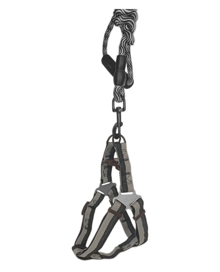 Köpek Göğüs Tasma Seti Dalga Desenli 1.5 cm*35-48 cm Siyah-Beyaz