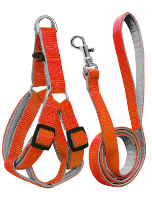 Gezdirme Kayışlı Dokuma Köpek Göğüs Tasma Seti 32*47-110 cm Turuncu