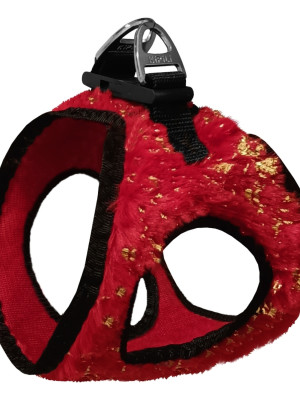 Üç Kilitli Simli Peluş Kedi Köpek Göğüs Tasması 20-24 cm XXX-Small Kırmızı