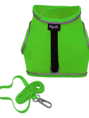 Çift Kilitli Sportif Kedi Köpek Göğüs Tasma Seti 30-38 cm Small Yeşil
