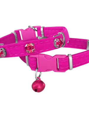 Kadife Kedi Boyun Tasması Taşlı 20-32 cm Pembe