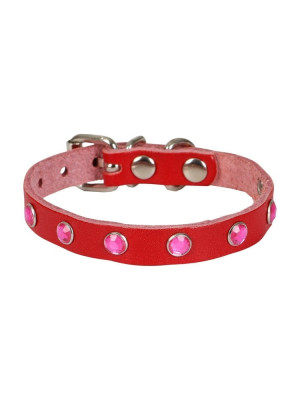 Taşlı Kedi ve Yavru Köpek Tasması 1,5x29 cm Kırmızı XLarge