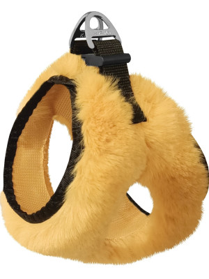 Üç Kilitli Peluş Kedi Köpek Göğüs Tasması 20-24 cm XXX-Small Sarı