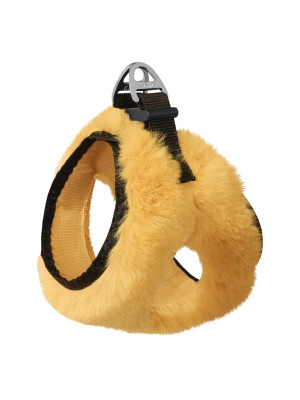 Üç Kilitli Peluş Kedi Köpek Göğüs Tasması 20-24 cm XXX-Small Sarı
