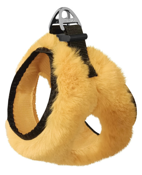Üç Kilitli Peluş Kedi Köpek Göğüs Tasması 20-24 cm XXX-Small Sarı