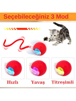 Hareketli Şarjlı Işıklı 360 Derece Dönen Akıllı Oyun Topu Kuyruklu İnteraktif Kedi Köpek Oyun Topu