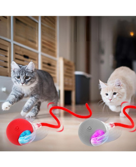 Hareketli Şarjlı Işıklı 360 Derece Dönen Akıllı Oyun Topu Kuyruklu İnteraktif Kedi Köpek Oyun Topu