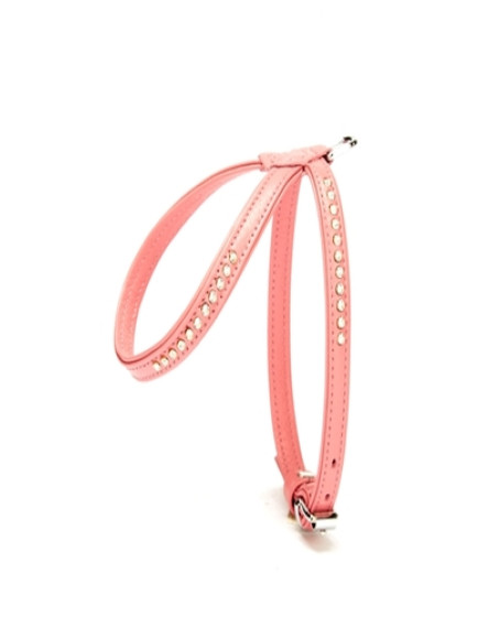 Swarovski Taşlı Deri Köpek Göğüs Tasması 1,2 x 21-30 cm Pembe