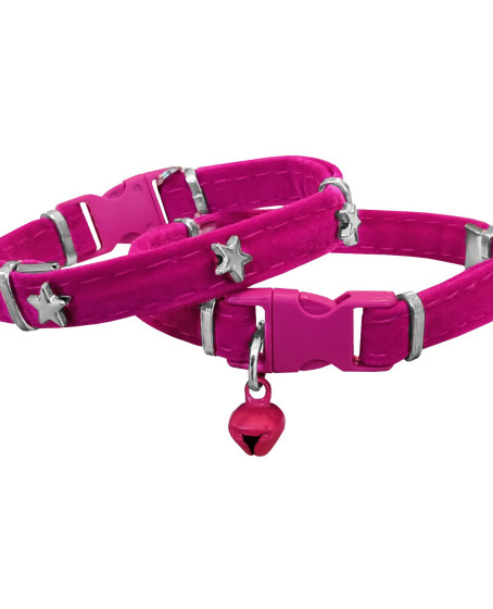 Kadife Kedi Boyun Tasması Yıldızlı 20-32 cm Pembe Kadife Kedi Boyun Tasması Yıldızlı 20-32 cm Pembe