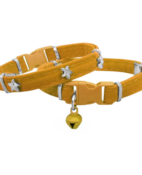 Kadife Kedi Boyun Tasması Yıldızlı 20-32 cm Sarı Kadife Kedi Boyun Tasması Yıldızlı 20-32 cm Sarı
