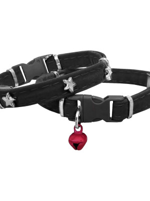 Kadife Kedi Boyun Tasması Yıldızlı 20-32 cm Siyah