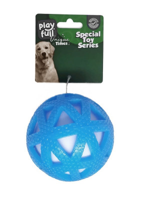 Işıklı Üçgen Desenli Plastik Top Köpek Oyuncağı 7,5 Cm Mavi