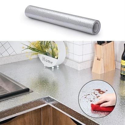 CLZ303  10 Metre Kendinden Yapışkanlı Silinebilir Mutfak Tezgah Üstü Sticker Folyo Gümüş Renk