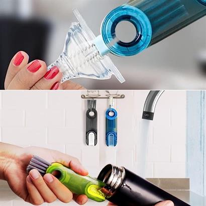 CLZ303    3 Fonksiyonlu Pratik Şişe Temizleme Fırçası Mutfak Banyo Araç İçin Çok Amaçlı Fırça