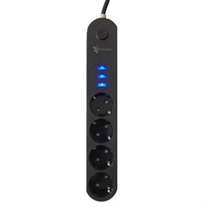 CLZ303  4lü Siyah Anahtarlı 3 USB Li Akım Korumalı Topraklı Çocuk Korumalı Grup Priz 2 Metre