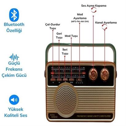CLZ303  506B Dekoratif Eskitme Nostalji Uzaktan Kumandalı Radyo Usb/Aux/Hafıza Kartı/Bluetooth/Şarjl