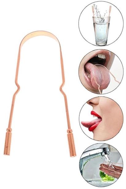CLZ303  Bakır Oil Pulling Yağ Çekme Dil Plak Temizleme Aleti Dil Fırçası Sıyırıcı Dil Kaşığı