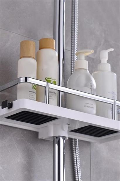 CLZ303  Banyo Direğine Asılabilir Köşelik Şampuanlık Sabunluk Çift Askılı Düzenleyici Raf Paslanmaz