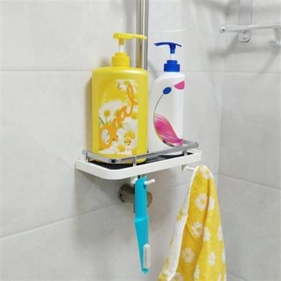 CLZ303  Banyo Direğine Asılabilir Köşelik Şampuanlık Sabunluk Çift Askılı Düzenleyici Raf Paslanmaz