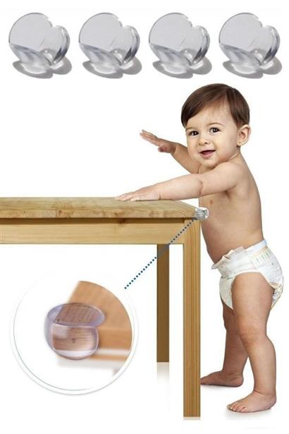 CLZ303  Bebek Çocuk Yumuşak ve Esnek Dairesel Şeffaf Yapışkanlı Güvenlik Köşe Koruyucu (4 Adet)