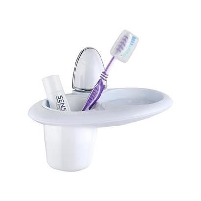 CLZ303  Diş Fırçası ve Diş Macunu Kutusu Tutacağı Plastik Beyaz Fırçalık