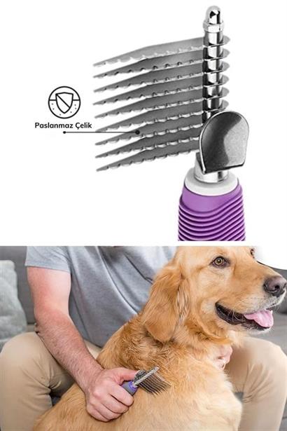 CLZ303  Düğüm Açıcı Pet Fırçası Emniyetli Uzun ve Çelik Dişli Kedi Köpek Tüy Kıtık Açma Tarağı
