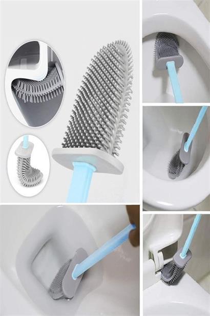 CLZ303  Duvara Monte Edilebilir Kapaklı Askılı Klozet Yumuşak Silikon Başlıklı Tuvalet Fırçası Seti
