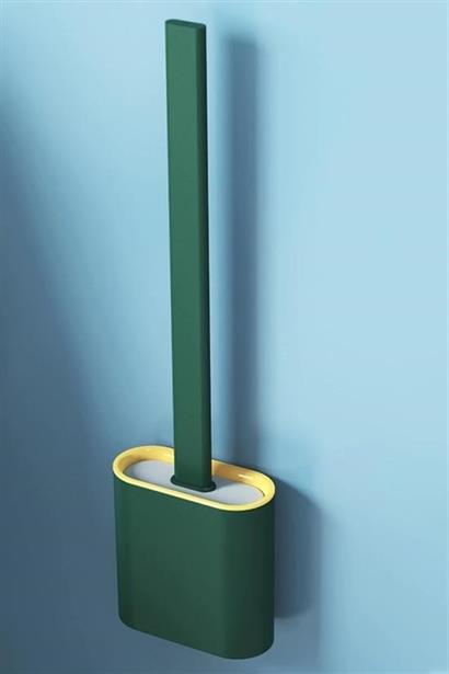 CLZ303  Duvara Monte Edilebilir Kapaklı Askılı Klozet Yumuşak Silikon Başlıklı Tuvalet Fırçası Seti