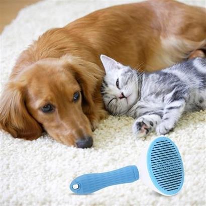CLZ303  Kedi Köpek Tüy Toplayıcı Kendini Temizleyebilen Ergonomik Saplı Evcil Hayvan Tarağı Mavi