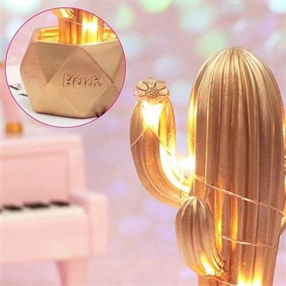 CLZ303  Led Işıklı Sevimli Kaktüs Dekoratif Masa Lambası Mini Biblo Gece Lambası-GOLD