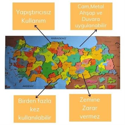 CLZ303  Renkli Türkiye Haritası Manyetik Yapıştırıcı Gerektirmeyen Duvar Stickerı 118 CM * 56 CM