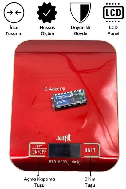 CLZ303  TF 1002 Hassas Ölçümlü  Maksimum 5 Kg Kapasiteli Led Ekran Platin Dijital Mutfak Tartısı