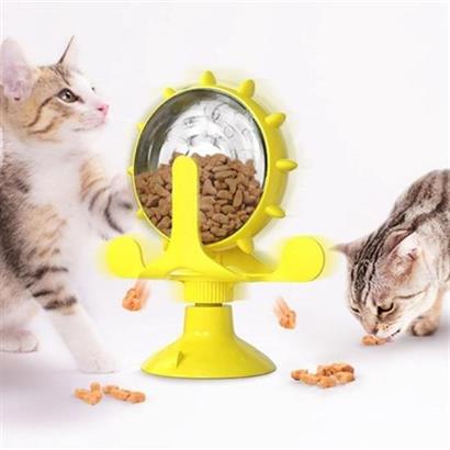 CLZ303 ® Vantuzlu Zilli İnteraktif Dönebilen Mama Kaplı Renkli Eğlenceli Eğitici Kedi Oyuncağı