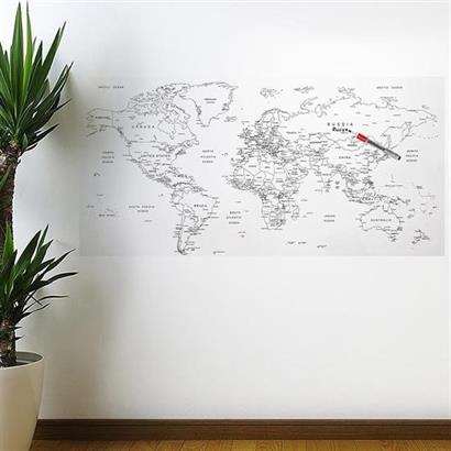 CLZ303  Yazılabilir Dünya Haritası Manyetik Duvar Stickerı 110 x 56 cm