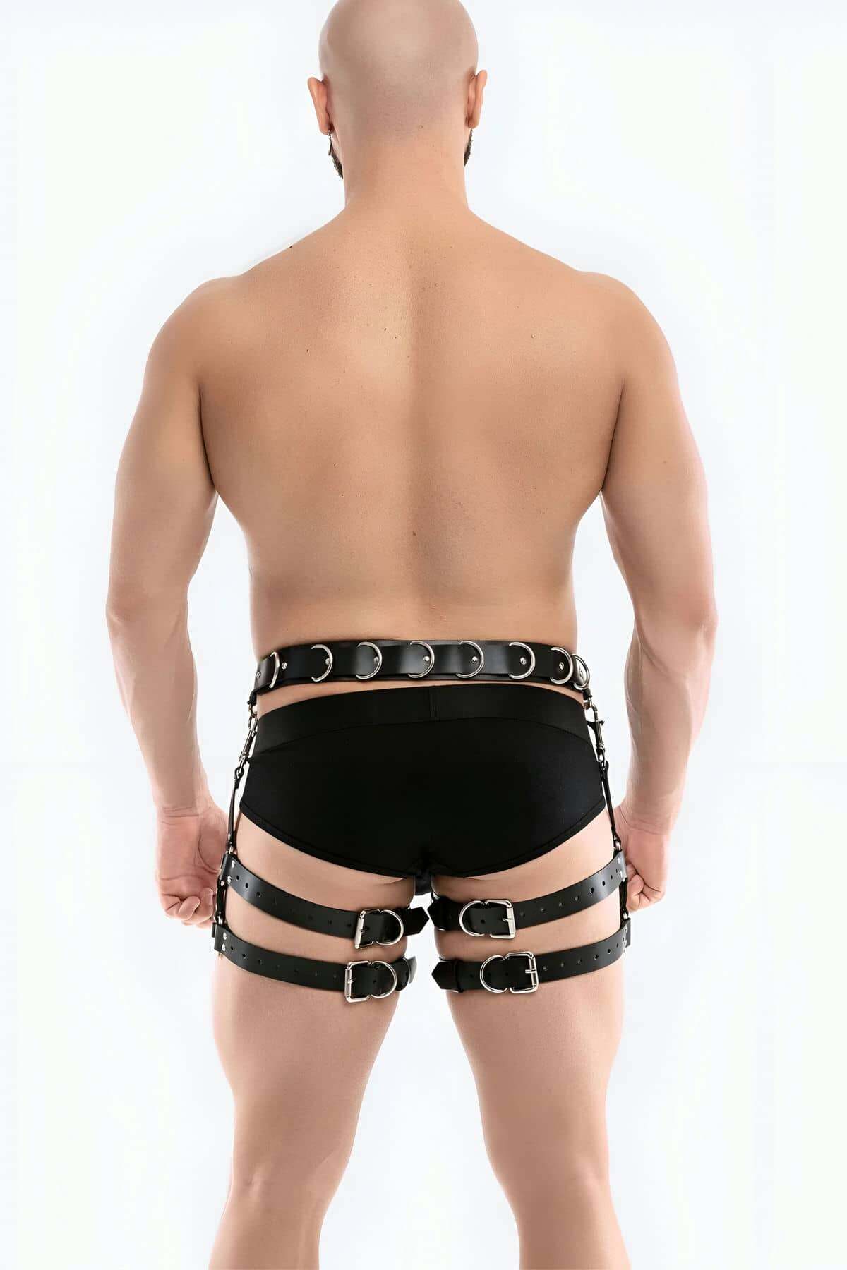 CLZ41 Bel Ve Bacak Bağlamalı Erkek Harness - Ürün Rengi:Siyah