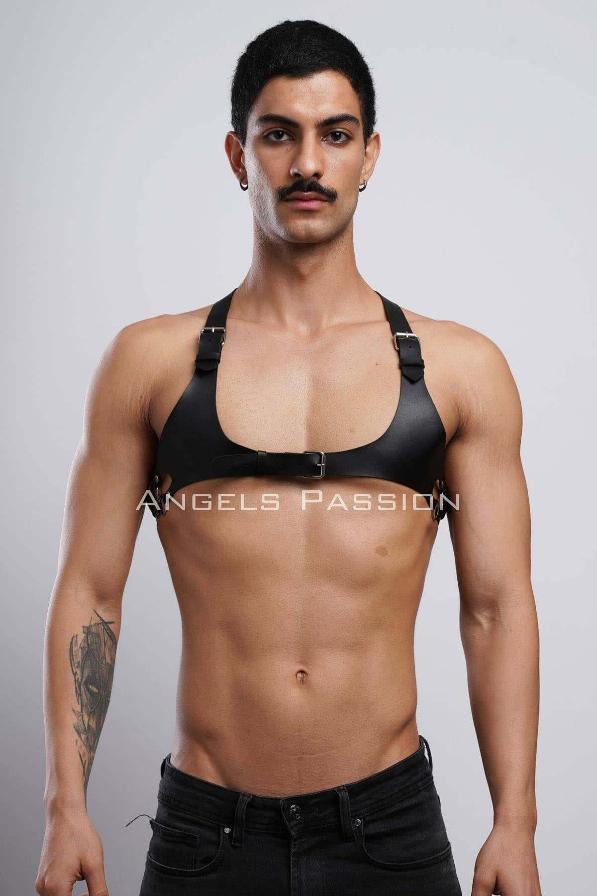 CLZ41 Deri Erkek Göğüs Harness, Erkek Göğüs Harness, Erkek Göğüs Kemer - Ürün Rengi:Siyah
