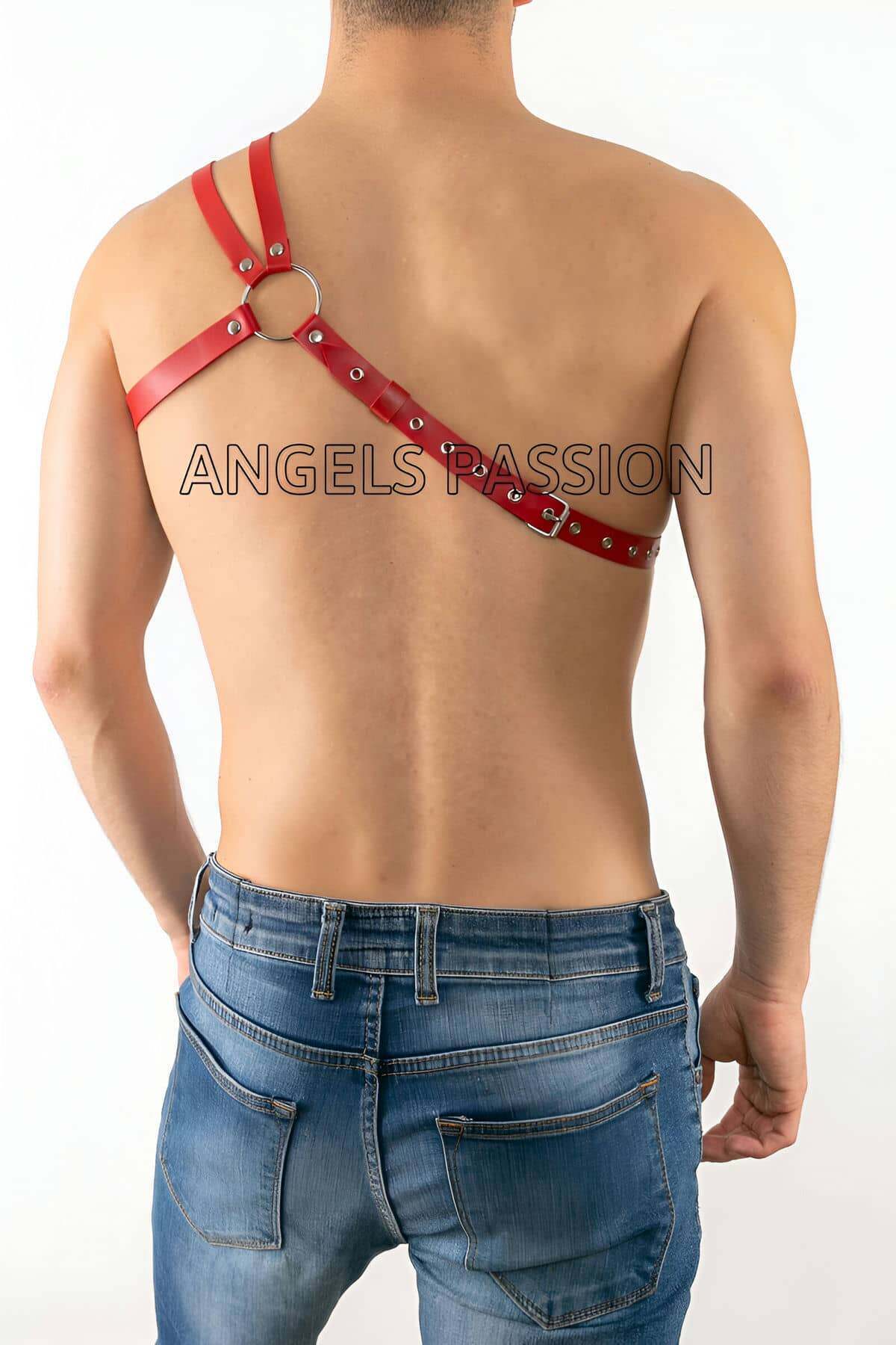 CLZ41 Deri Erkek Kol ve Omuz Harness, Tek Omuz Erkek Harness - Ürün Rengi:Kırmızı