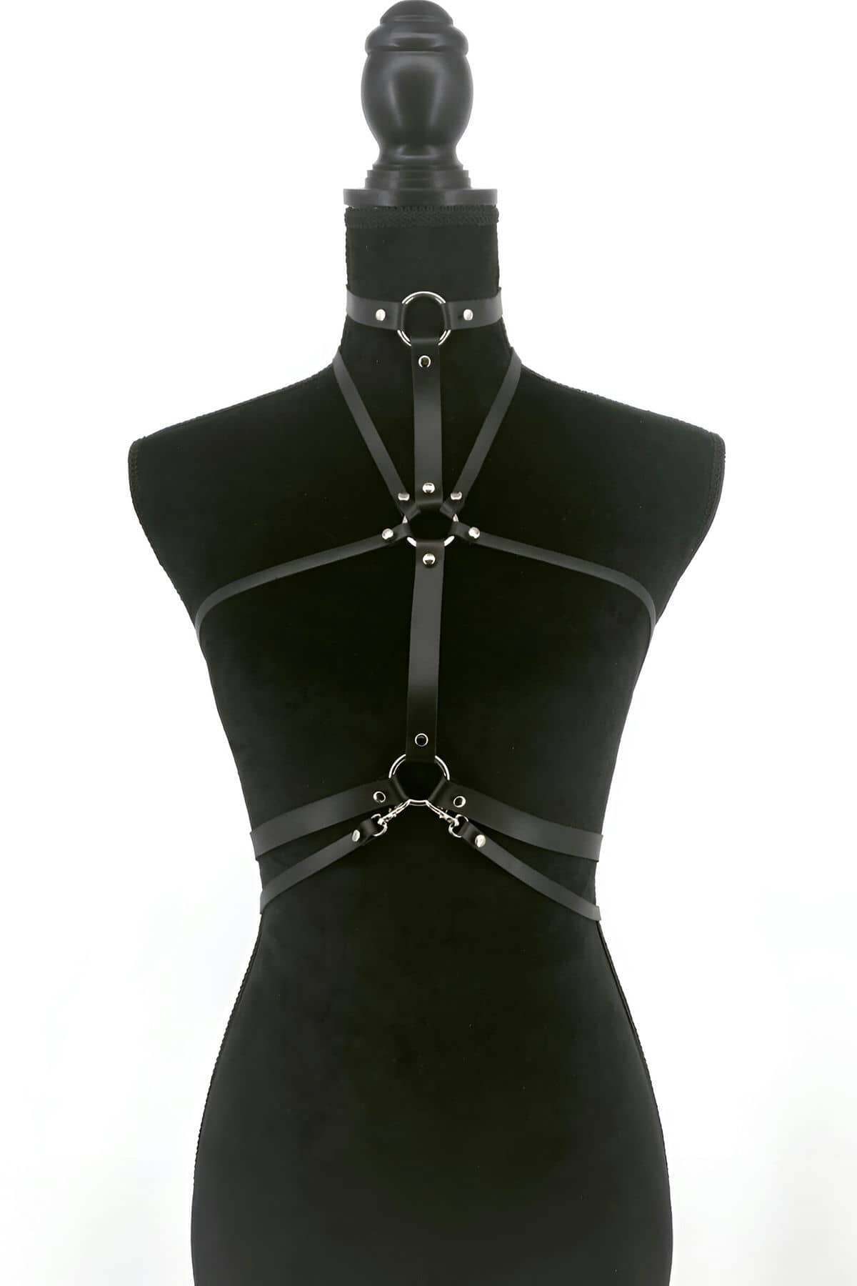 CLZ41 Deri Fantazi İç GiyimBondage Harness - Ürün Rengi:Siyah