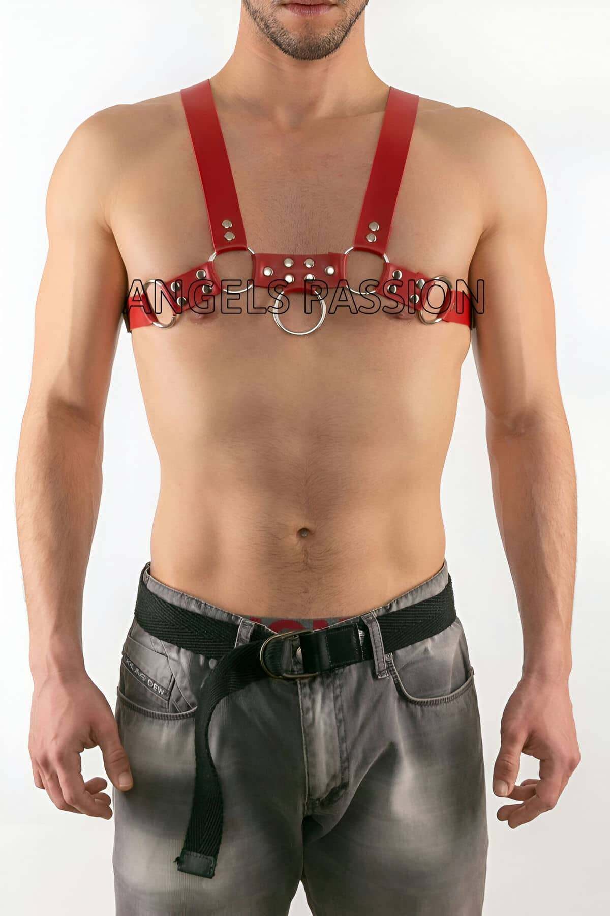 CLZ41 Deri Göğüs Üzeri Seksi Erkek Harness - Ürün Rengi:Siyah