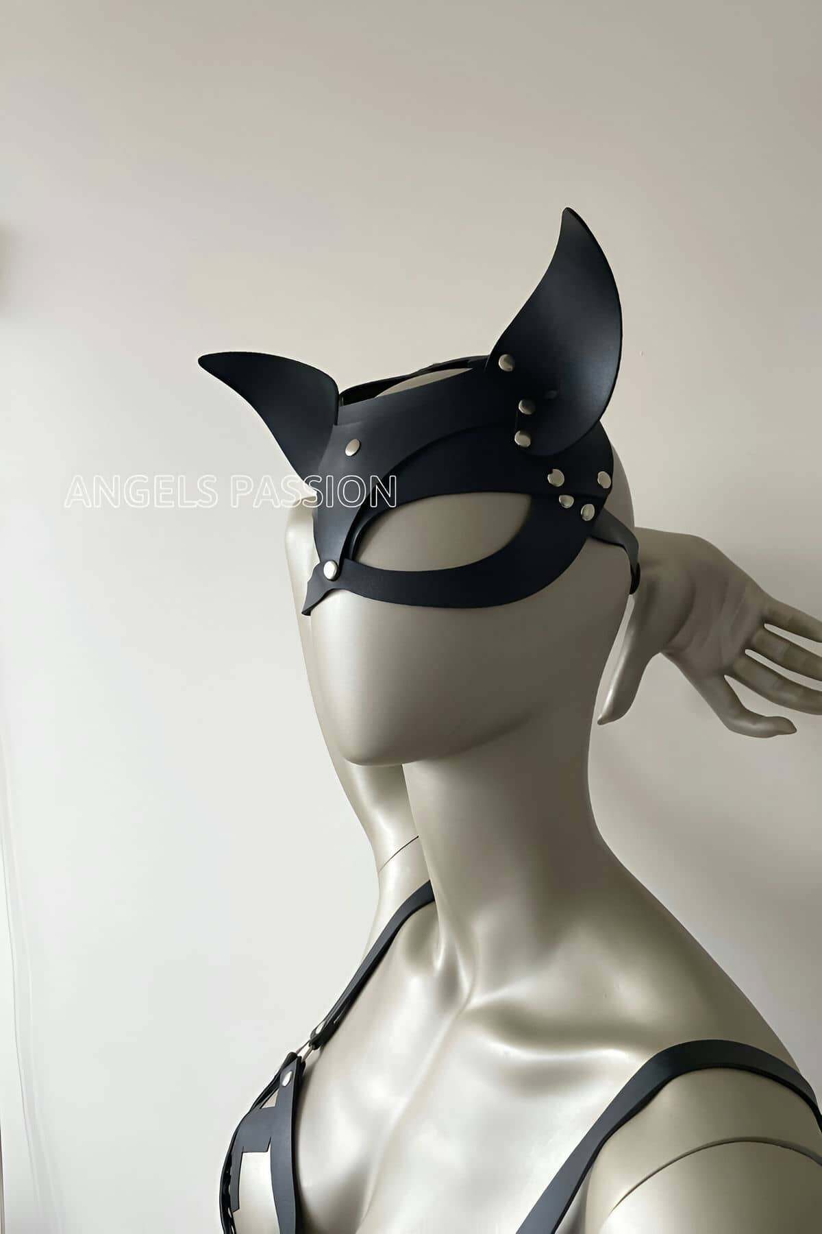 CLZ41 Deri Kedi Maske, Deri Maske, Maske Çeşitleri - Ürün Rengi:Siyah