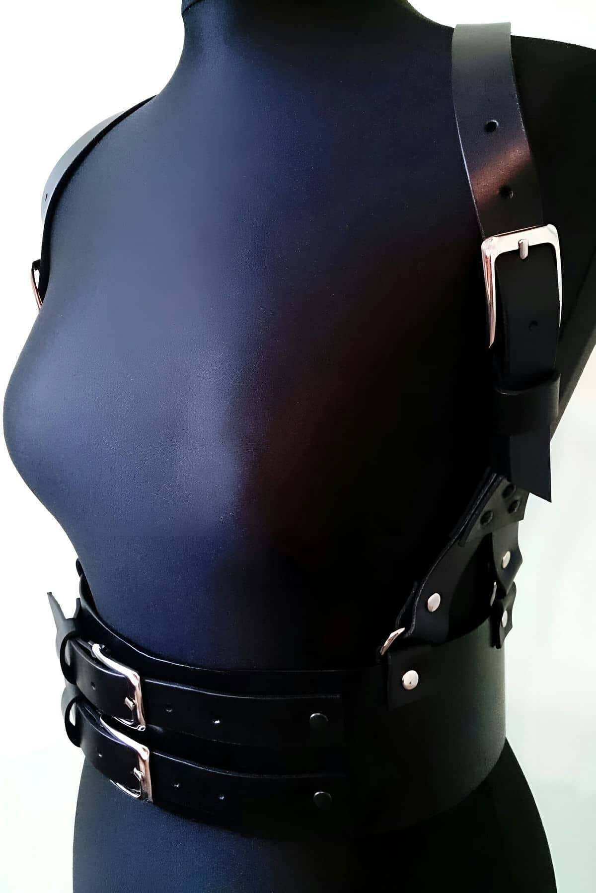 CLZ41 Deri Korse Harness, Şık Elbise Kemeri - Ürün Rengi:Siyah