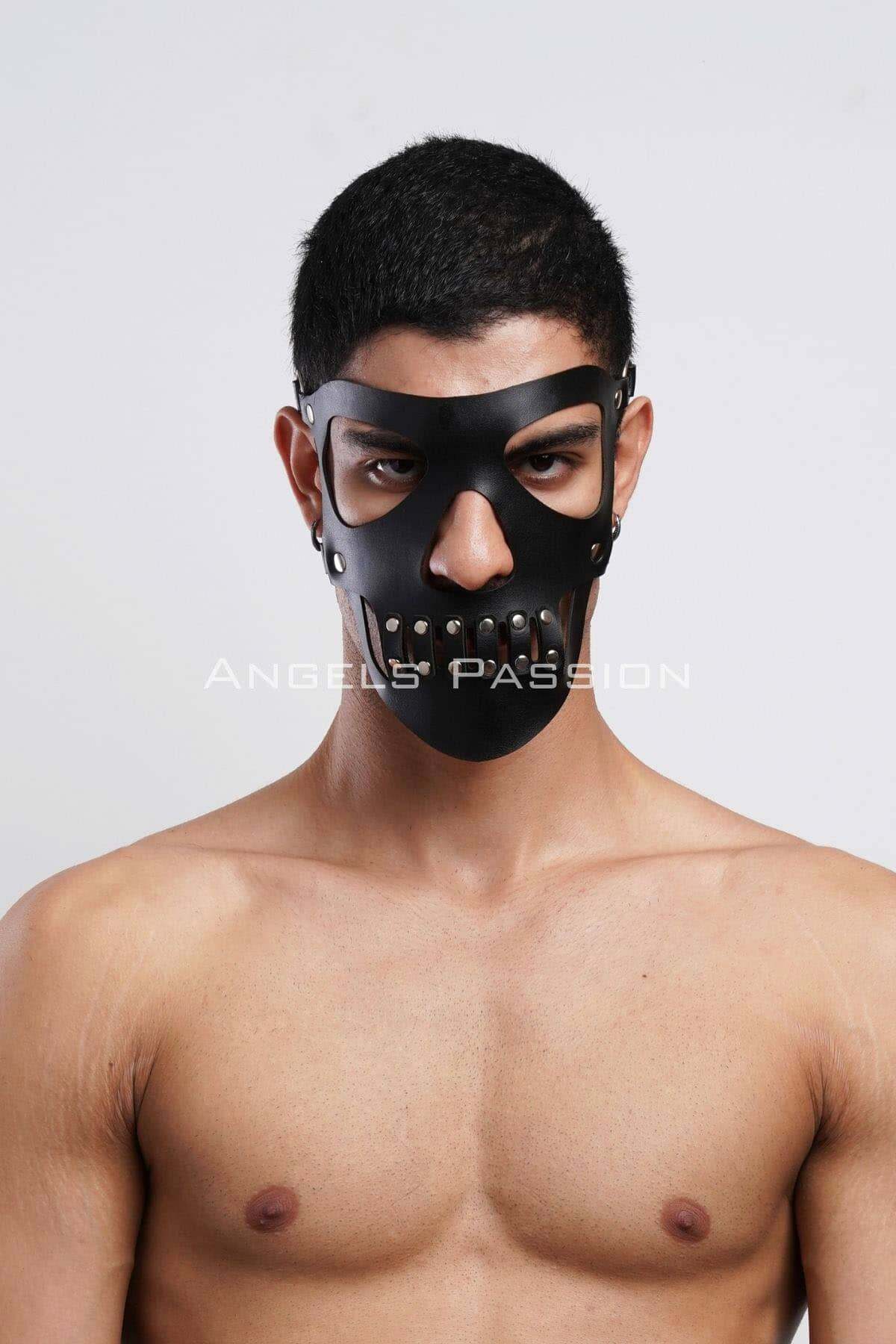 CLZ41 Deri Maske, Parti Maskesi, Erkek Maske, Seksi Maske - Ürün Rengi:Siyah