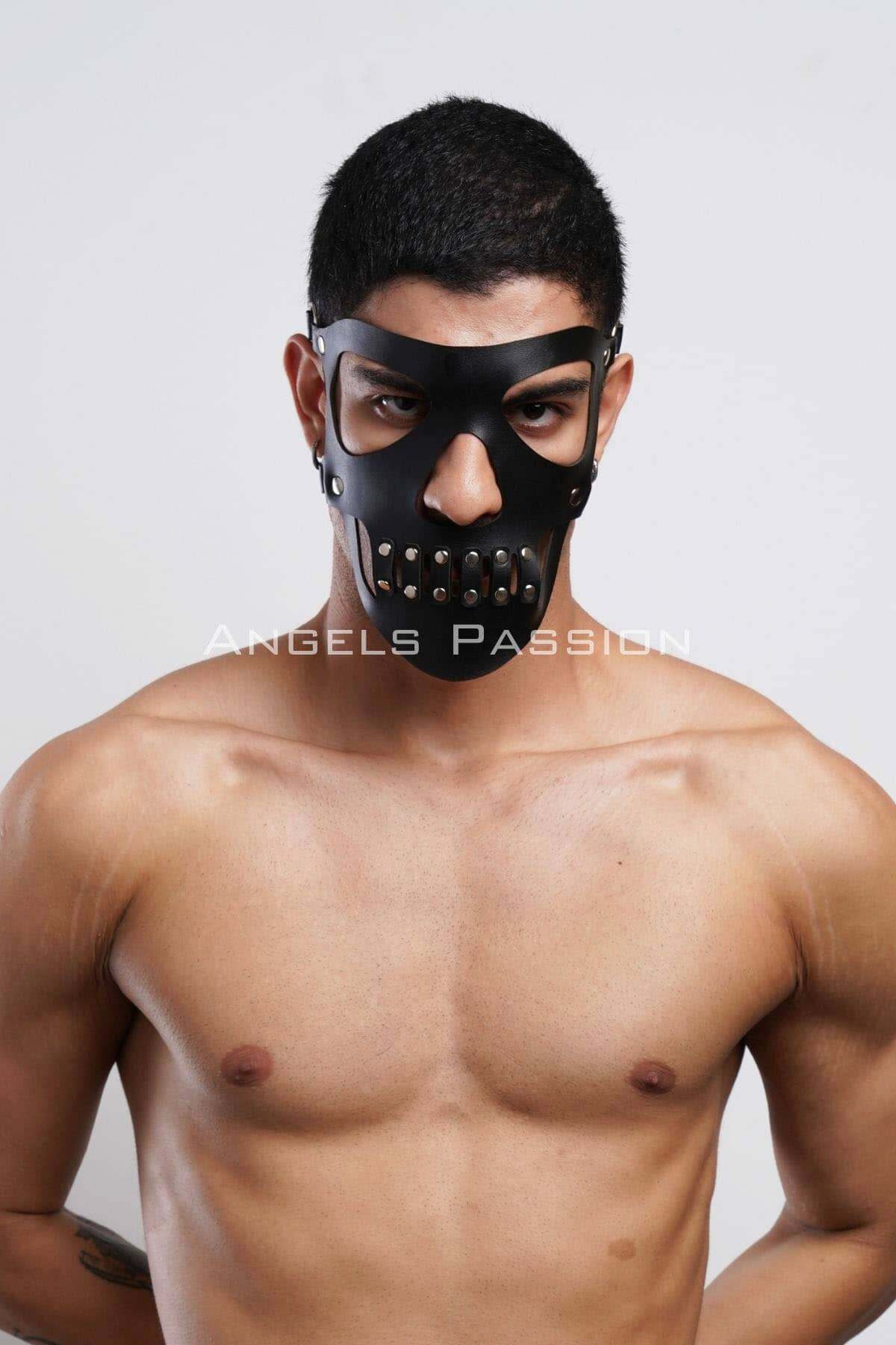 CLZ41 Deri Maske, Parti Maskesi, Erkek Maske, Seksi Maske - Ürün Rengi:Siyah