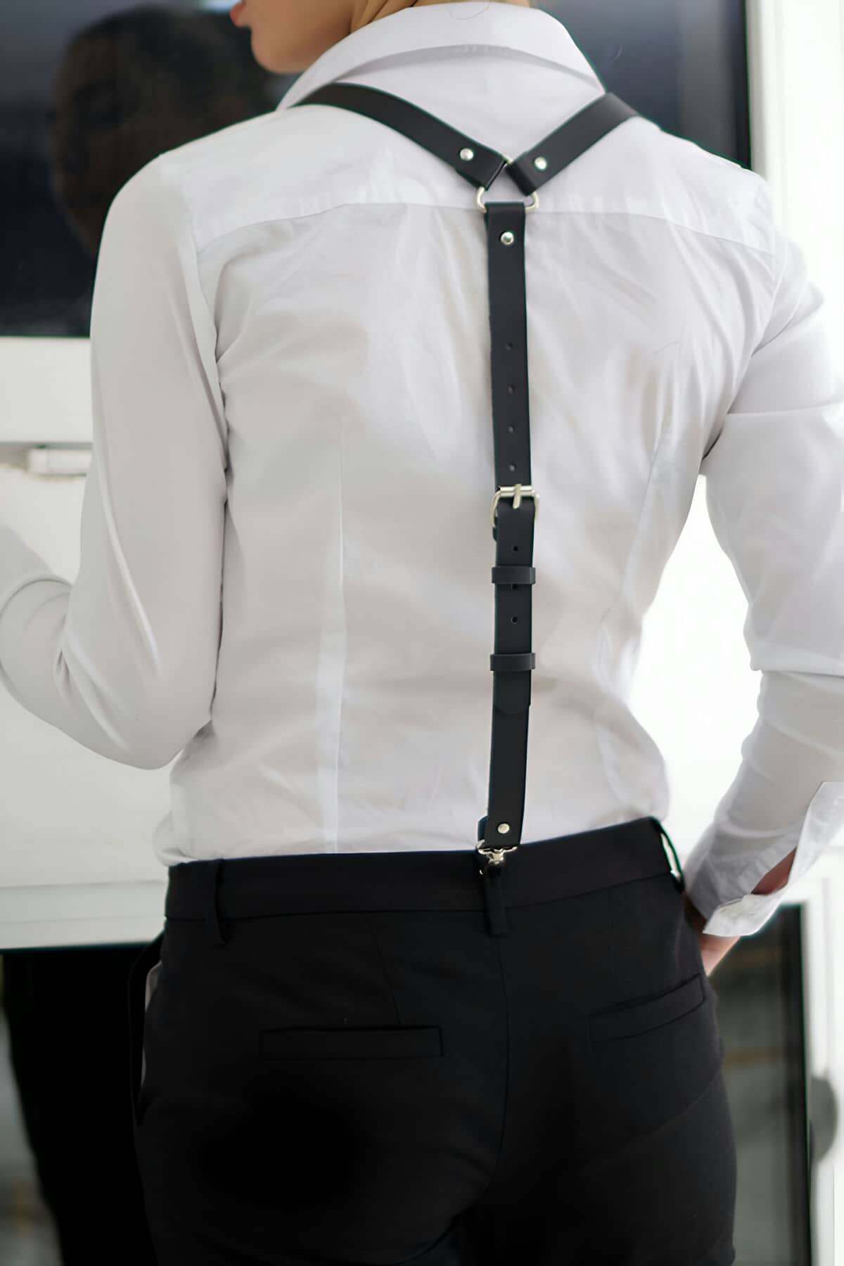 CLZ41 Deri Pantolon Askısı Harness - Ürün Rengi:Siyah