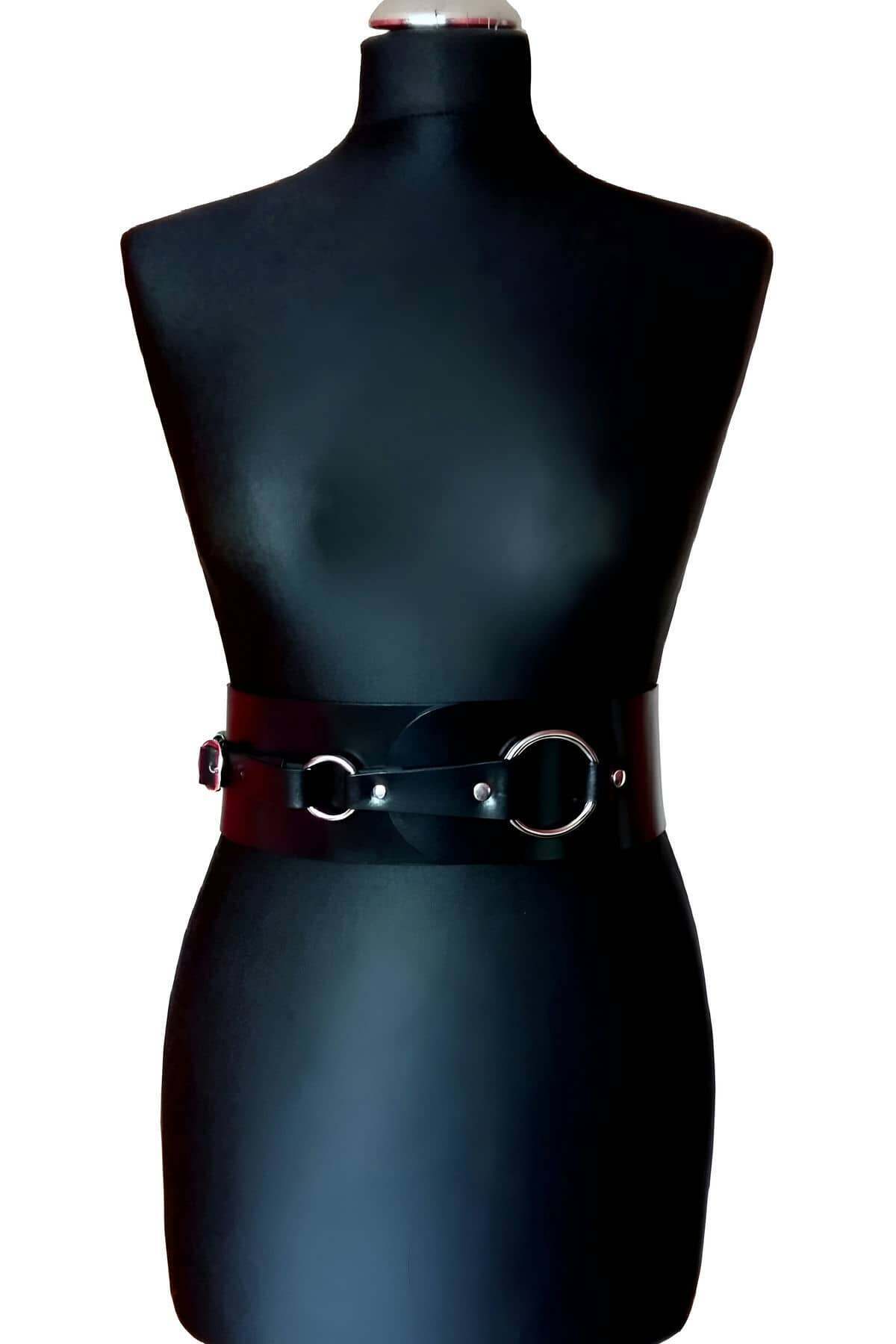 CLZ41 Elbise Üzerine Şık Deri Korse Harness - Ürün Rengi:Siyah
