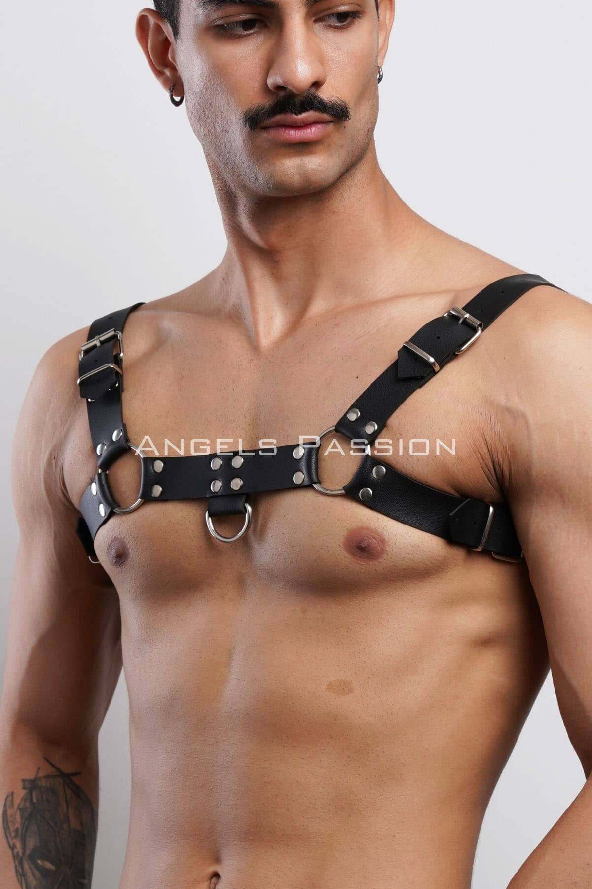 CLZ41 Erkek Bulldog Harness, Deri Göğüs Aksesuar, Deri Erkek Fantazi Giyim - Ürün Rengi:Siyah