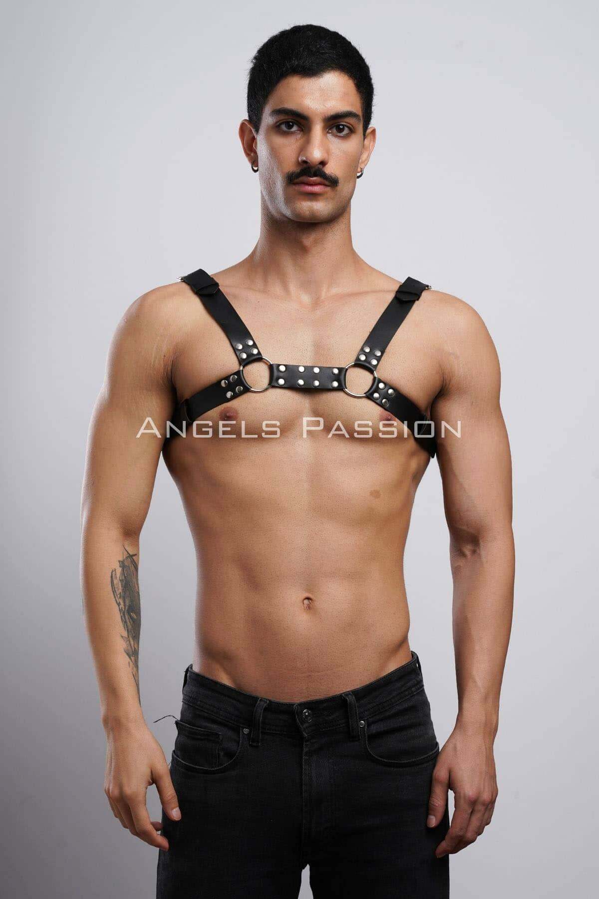 CLZ41 Erkek Deri Fantazi Göğüs Harness - Ürün Rengi:Siyah