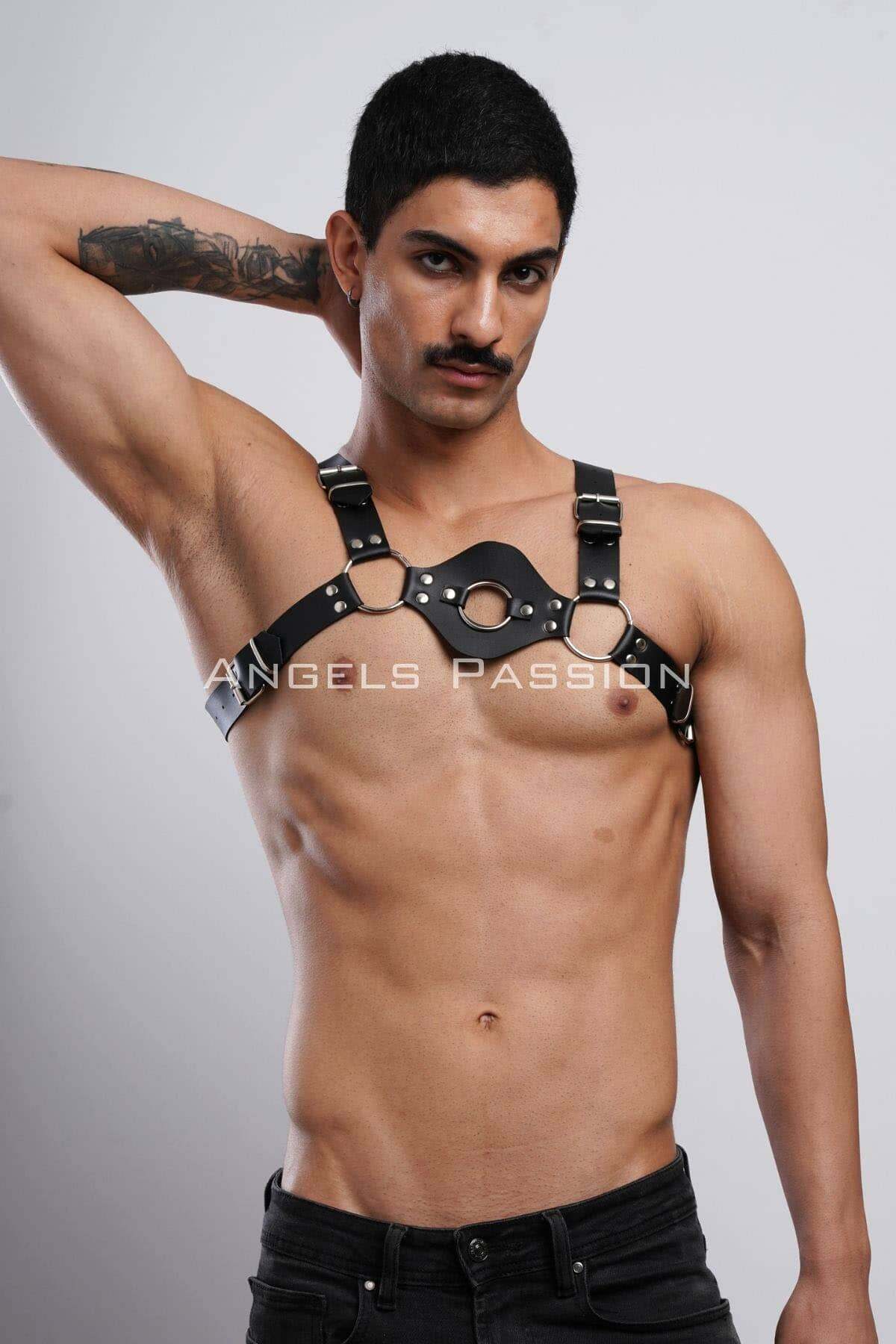 CLZ41 Erkek Deri Göğüs Harness, Erkek Deri İç Giyim, Fantezi Giyim - Ürün Rengi:Siyah