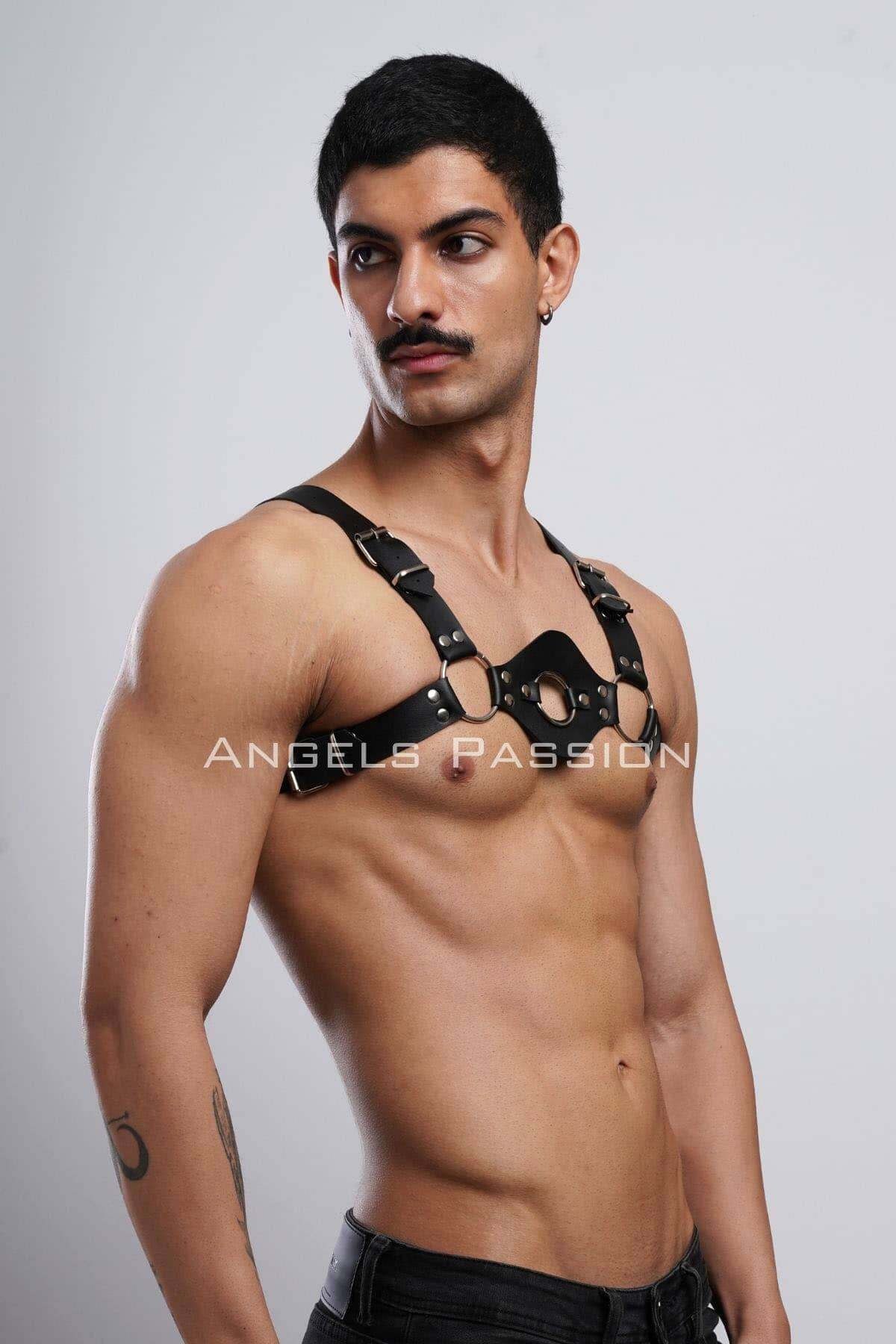 CLZ41 Erkek Deri Göğüs Harness, Erkek Deri İç Giyim, Fantezi Giyim - Ürün Rengi:Siyah