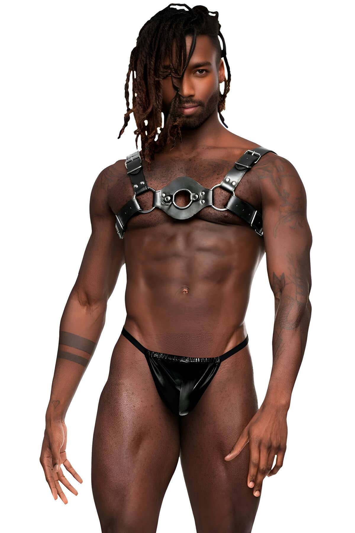 CLZ41 Erkek Deri Göğüs Harness, Fantezi Giyim, Erkek Deri İç Giyim - Ürün Rengi:Siyah
